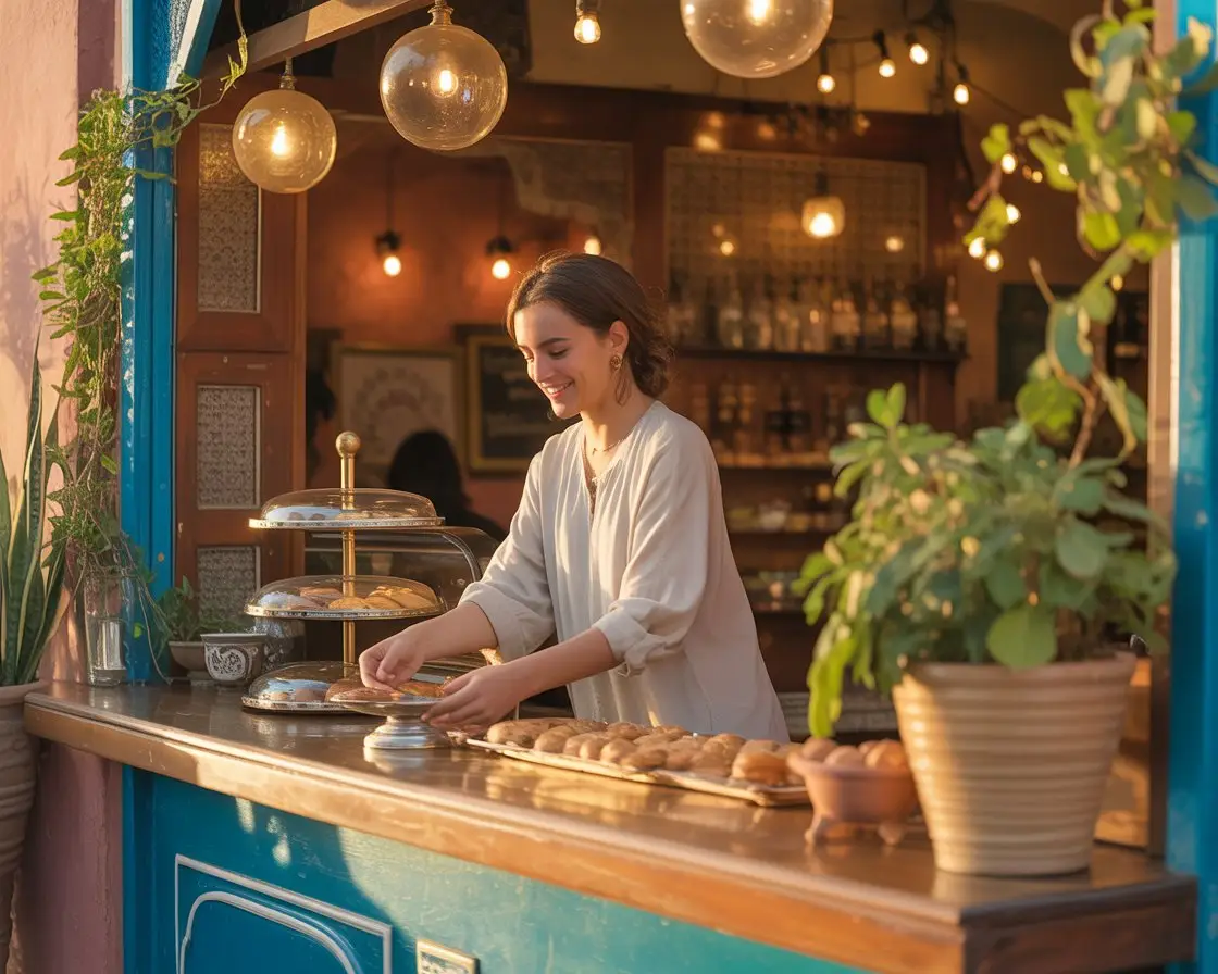 A cozy moroccan cafe bathed in soft gold E4L uj3WTweKihUPLx9aWg INcR8rDLTaSm3MP15Dx ug