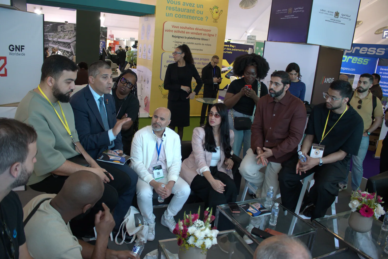 Business meeting on an exhibitor stand